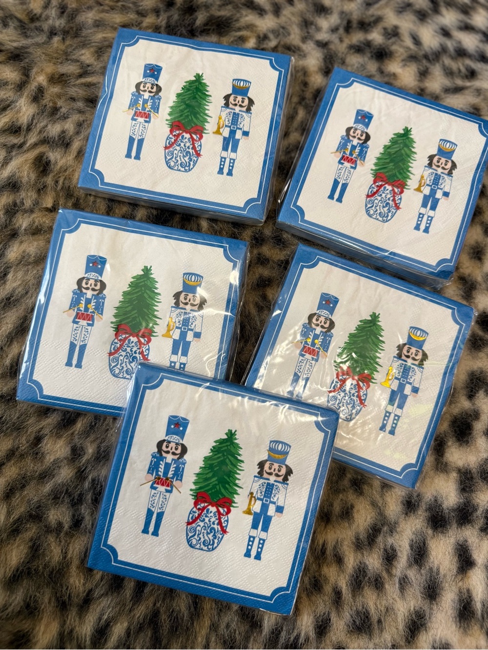 Blue Nutcracker Holiday Cocktail Napkins with Green Tree - Unbranded (Set of 5)